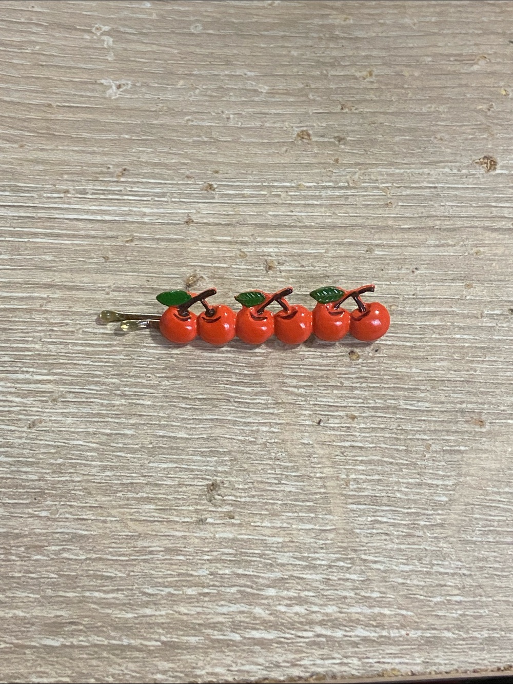 Vintage Cherry Accent Red Enamel Hair Barrette